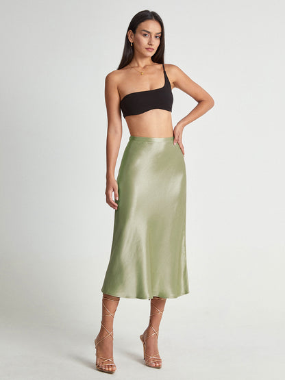 High Waisted Satin Flowing Midi Skirt