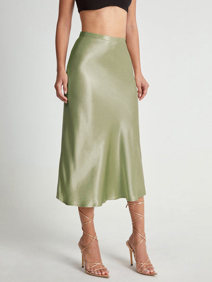 High Waisted Satin Flowing Midi Skirt