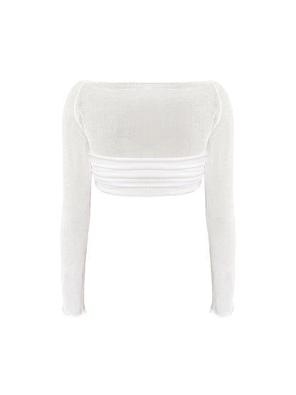 Yarım Şeffaf Off-Shoulder Ağ Mesh Kısa Tişört