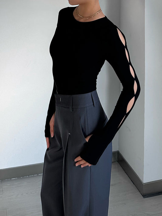 Anahtarlı Kesim Uzun Kol Bodysuit