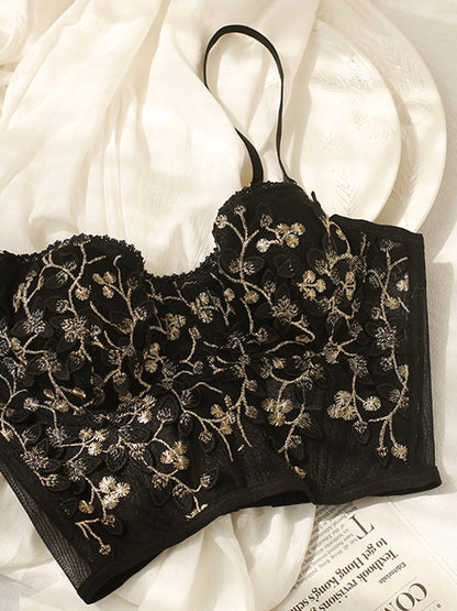 Floral Semi-Transparent Mesh Lace Corset Top