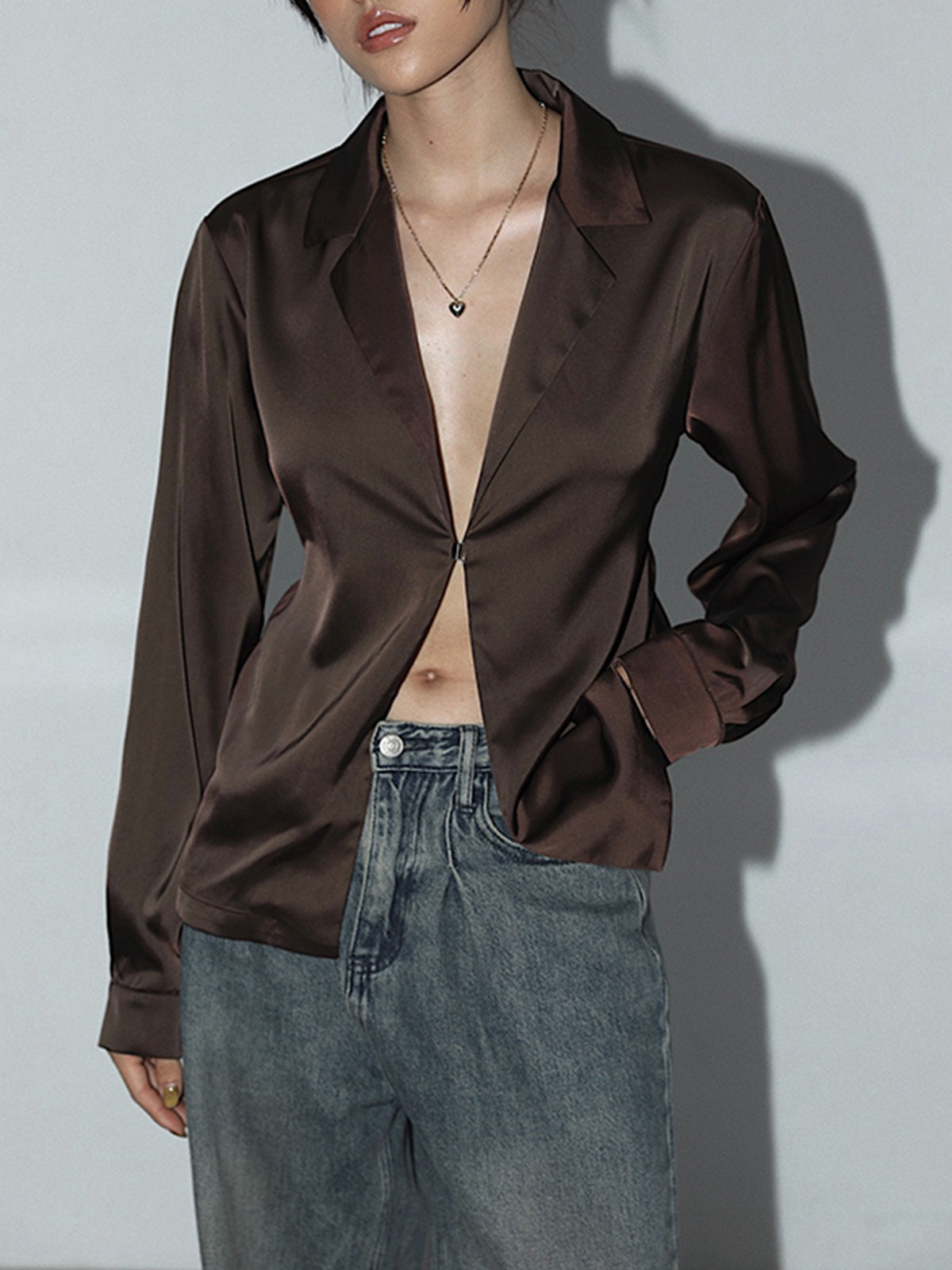 Eğlence Oversized Saten Bağcıklı Gömlek
