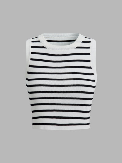 Şık Çizgili Kısa Tank Top
