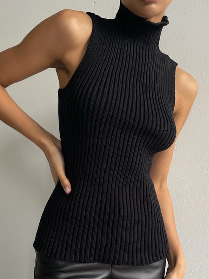 Minimalist Yüksek Yaka Rib Hırka Üst