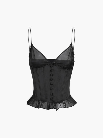 Balletcore Saten Mesh Bustiyer Cami Üst