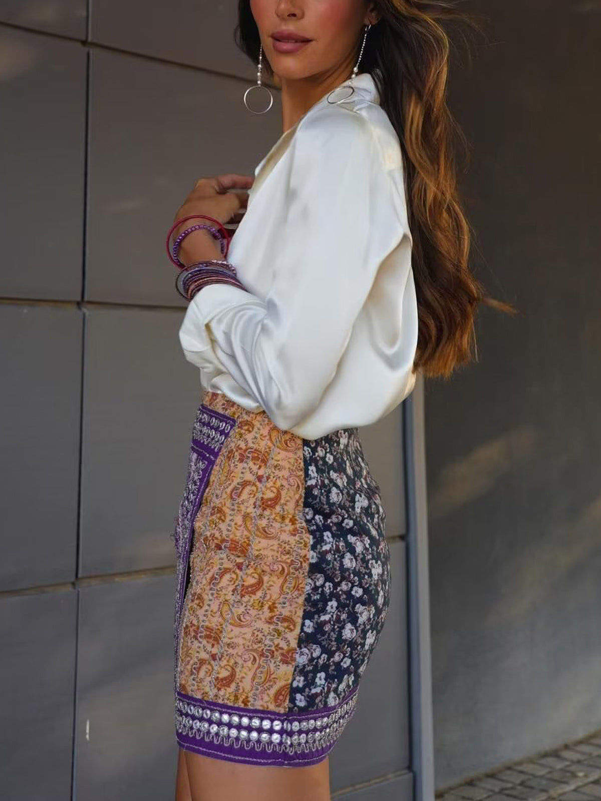 Asymmetric Floral Pattern Mini Skirt
