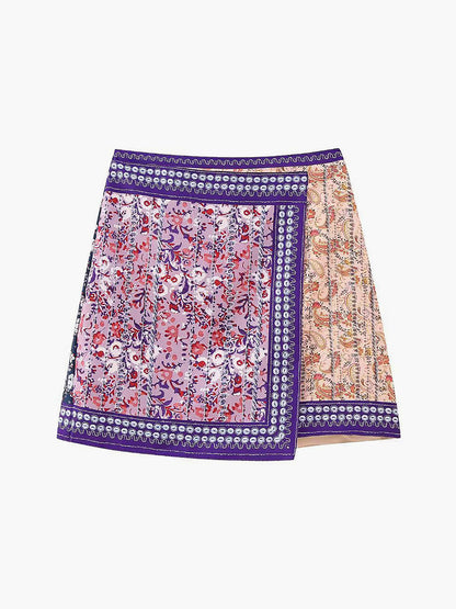Asymmetric Floral Pattern Mini Skirt