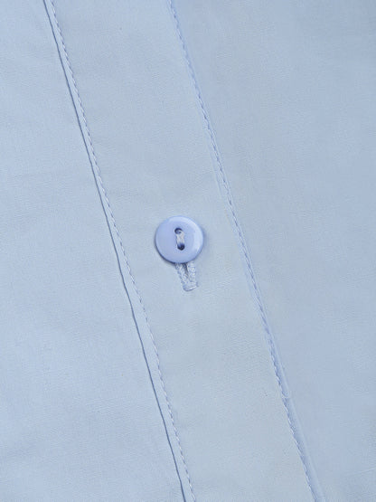 Bebek Mavisi Açık Yaka Çift Katmanlı Kısa Bluz