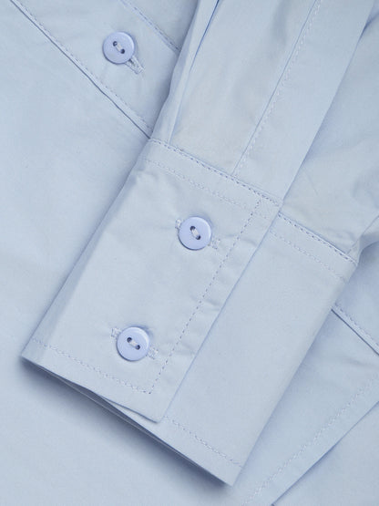 Bebek Mavisi Açık Yaka Çift Katmanlı Kısa Bluz