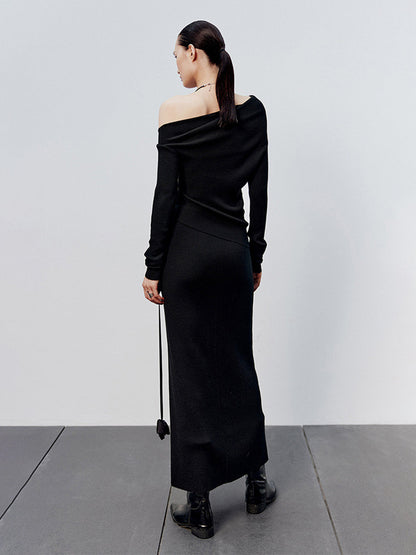 Karamel Renk Kesik Maxi Triko Etek