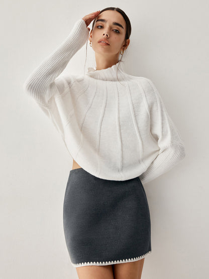 Piping Mock Neck Uzun Kol Örgü Üst