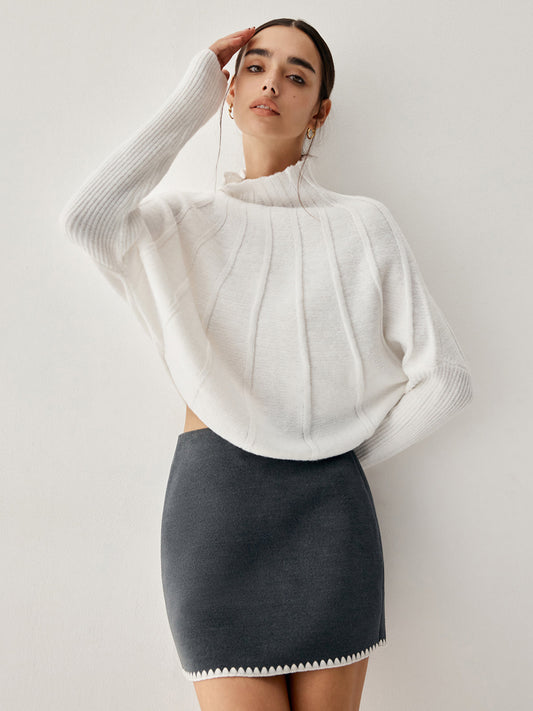 Piping Mock Neck Uzun Kol Örgü Üst