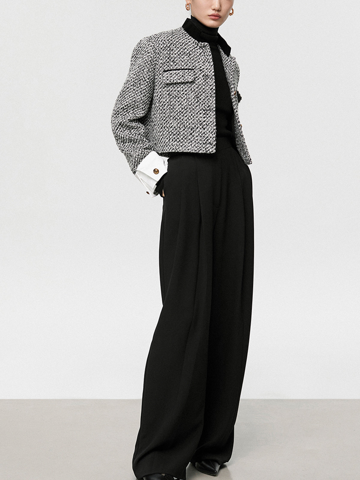 İkili Renkli Kısa Tweed Ceket