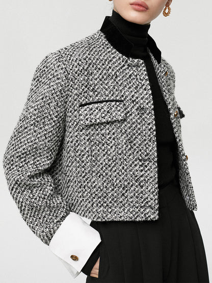 İkili Renkli Kısa Tweed Ceket