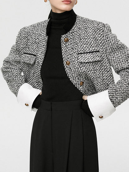 İkili Renkli Kısa Tweed Ceket