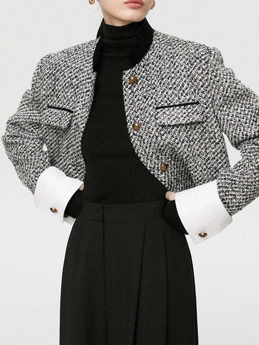 İkili Renkli Kısa Tweed Ceket