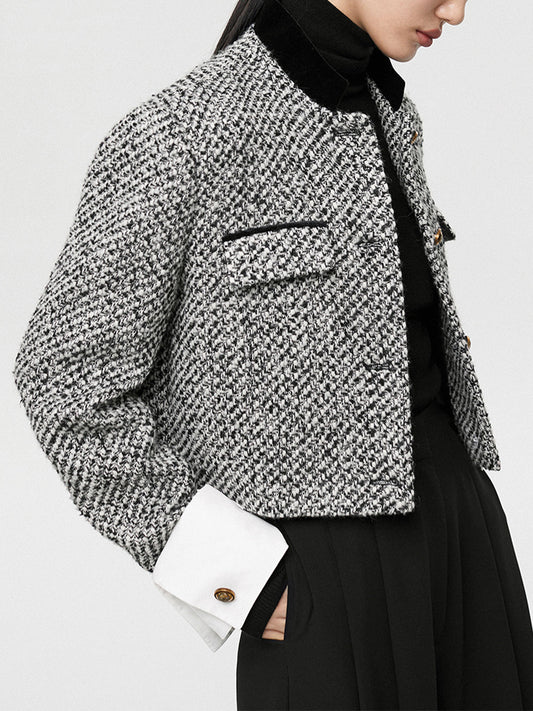 İkili Renkli Kısa Tweed Ceket