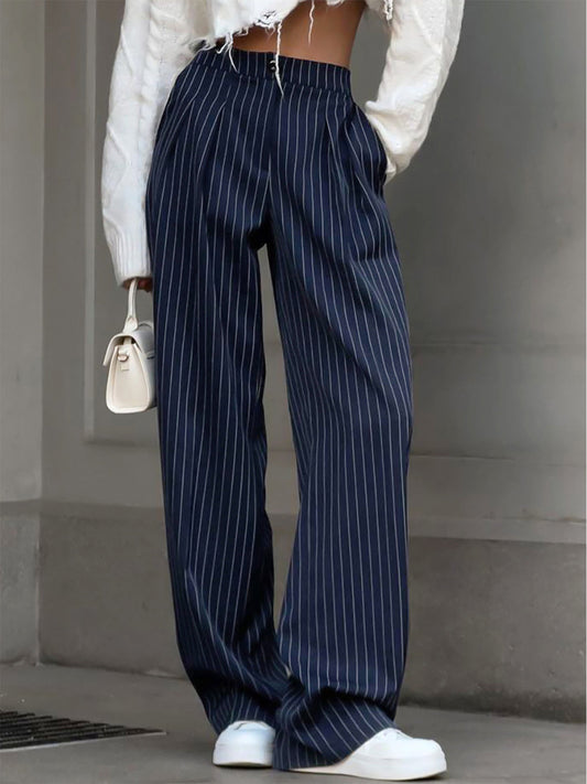 Çizgili Fırfırlı Geniş Paça Pantolonlar