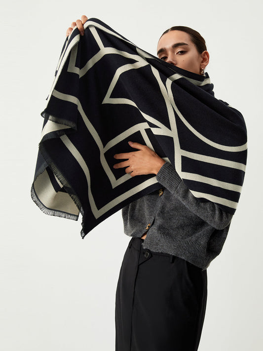 Wool Blend Geometric Pattern Scarf