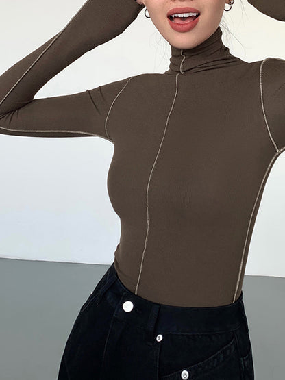 Slynk Turtleneck Kontrast Kenar Ribana Örgü Tişört