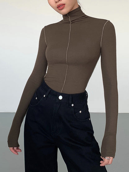 Slynk Turtleneck Kontrast Kenar Ribana Örgü Tişört
