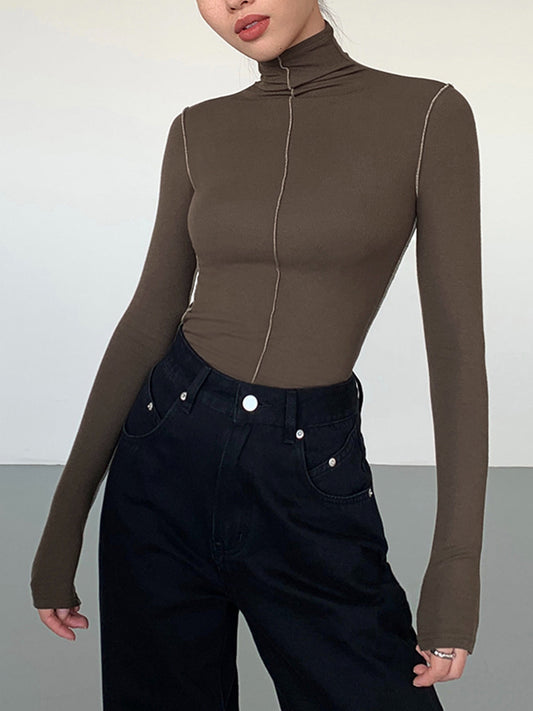 Slynk Turtleneck Kontrast Kenar Ribana Örgü Tişört
