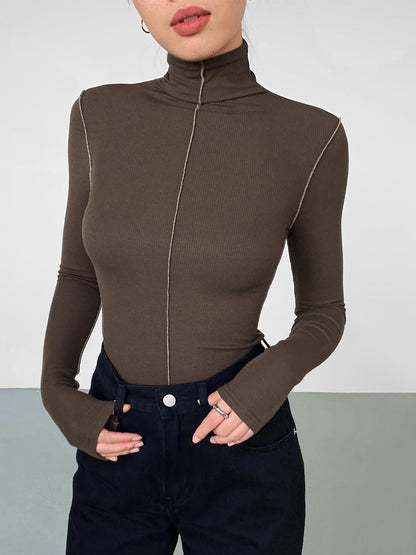 Slynk Turtleneck Kontrast Kenar Ribana Örgü Tişört