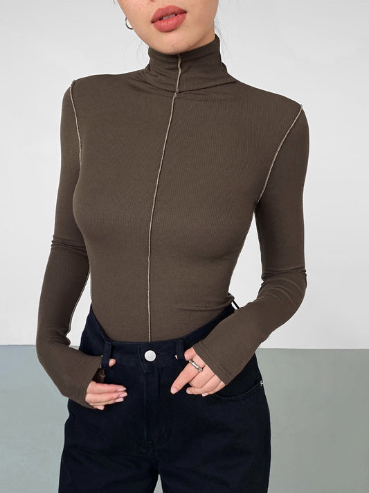 Slynk Turtleneck Kontrast Kenar Ribana Örgü Tişört
