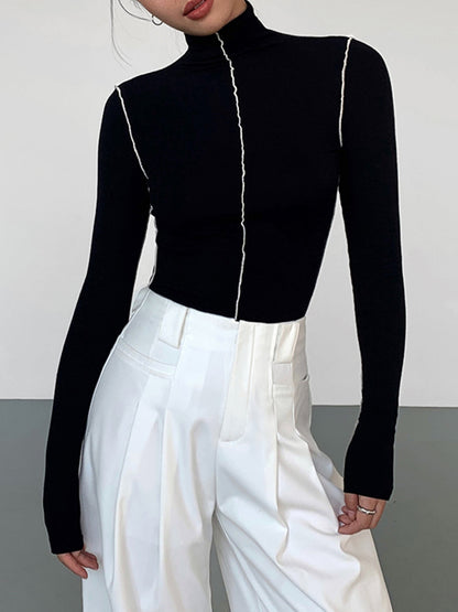 Slynk Turtleneck Kontrast Kenar Ribana Örgü Tişört