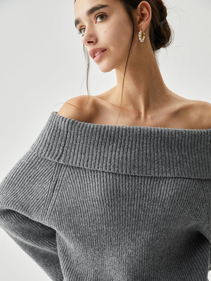 Aşırı Boyutlu Off Shoulder Örgü Kazak