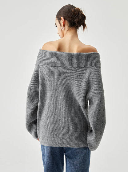 Aşırı Boyutlu Off Shoulder Örgü Kazak