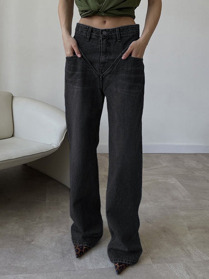Vintage Yıkama Denim Düz Paça Kot Pantolon
