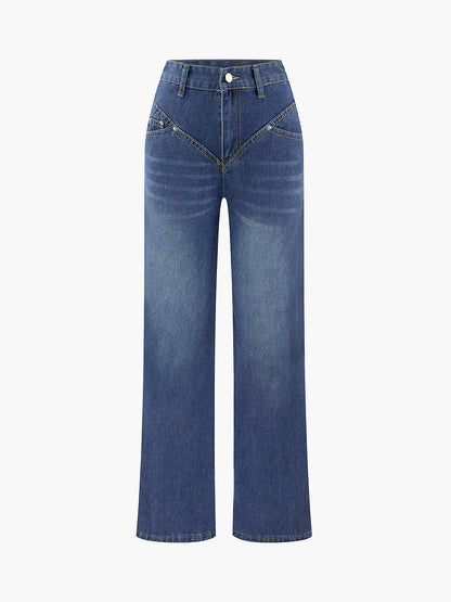 Vintage Yıkama Denim Düz Paça Kot Pantolon