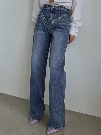 Vintage Yıkama Denim Düz Paça Kot Pantolon