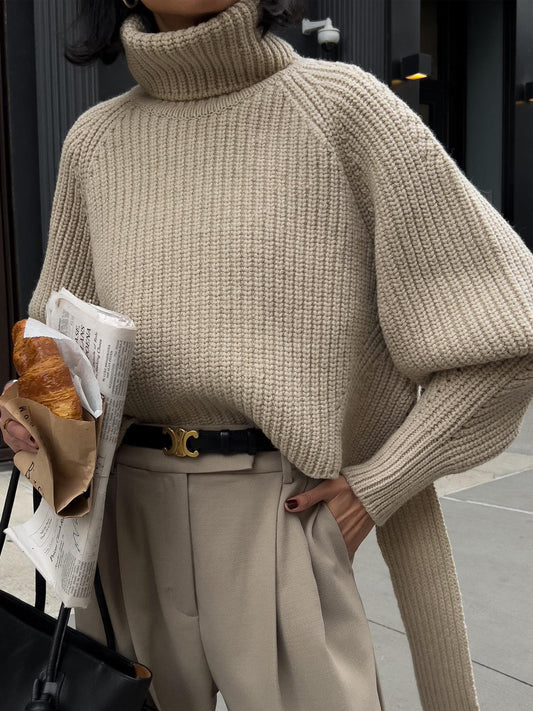 Sade Oversized Ribana Triko Yüksek Yakalı Kazak
