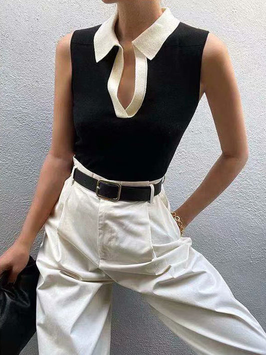 Zıt Trim Yaka V Yaka Örme Süveter