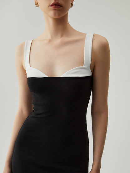 Bodycon Yamalı Kalp Yaka Kamisole Midi Elbise