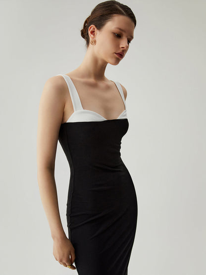 Bodycon Yamalı Kalp Yaka Kamisole Midi Elbise