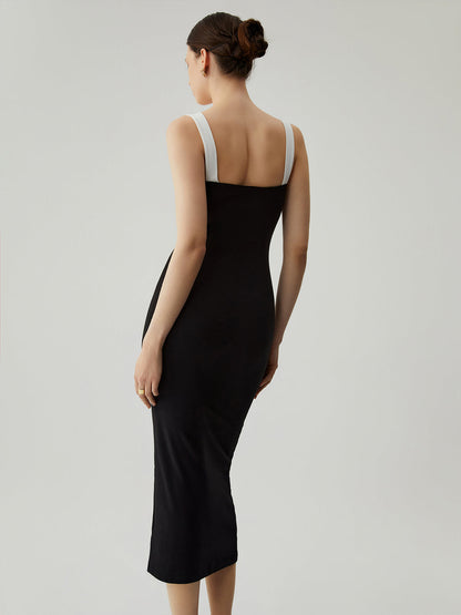Bodycon Yamalı Kalp Yaka Kamisole Midi Elbise