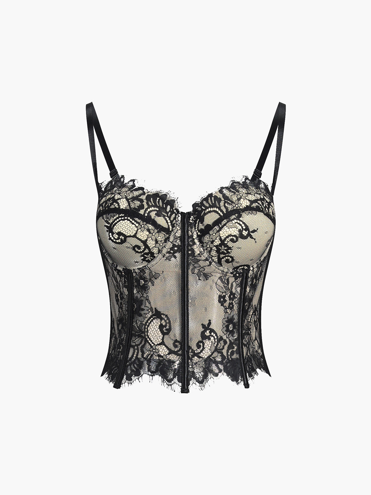 Flower Patterned Lace Semi-Transparent Corset