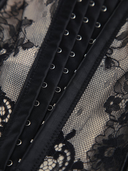 Flower Patterned Lace Semi-Transparent Corset