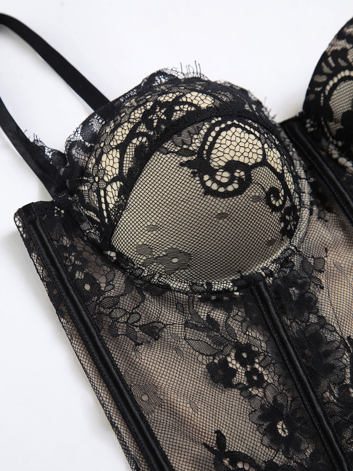 Flower Patterned Lace Semi-Transparent Corset