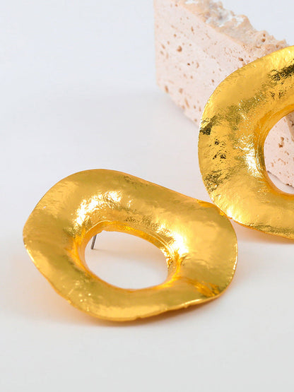 Altın Dokulu Metal Daire Stud Küpeler