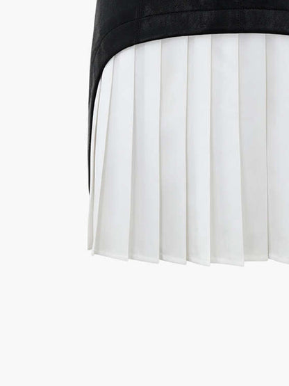 Suni Deri Patcher Pileli Mini Etek