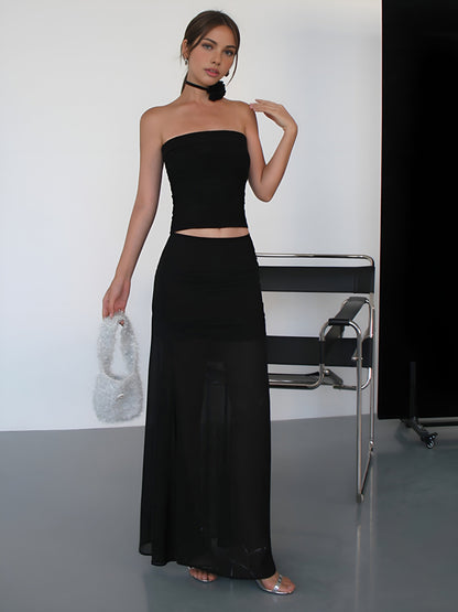 Yarı Şeffaf Düz İki Katmanlı Maxi Etek