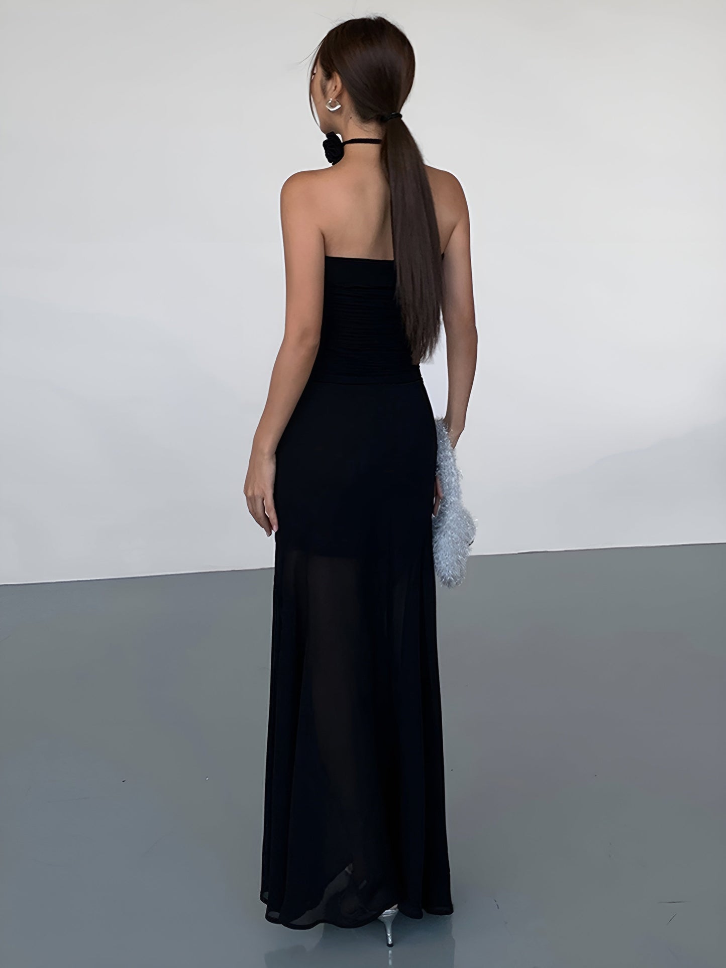 Yarı Şeffaf Düz İki Katmanlı Maxi Etek