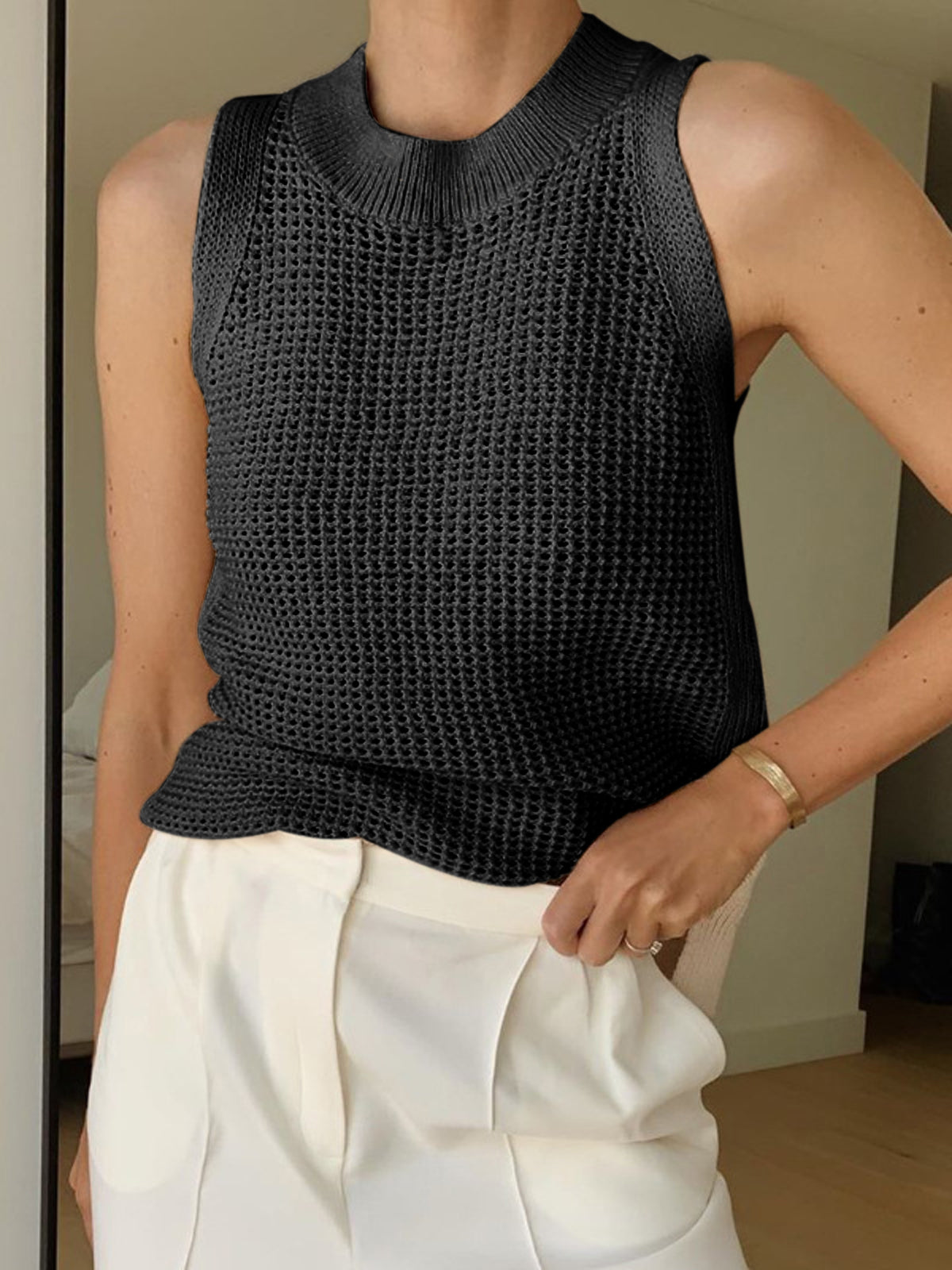 Knit Hollow Düz Askılı Üst