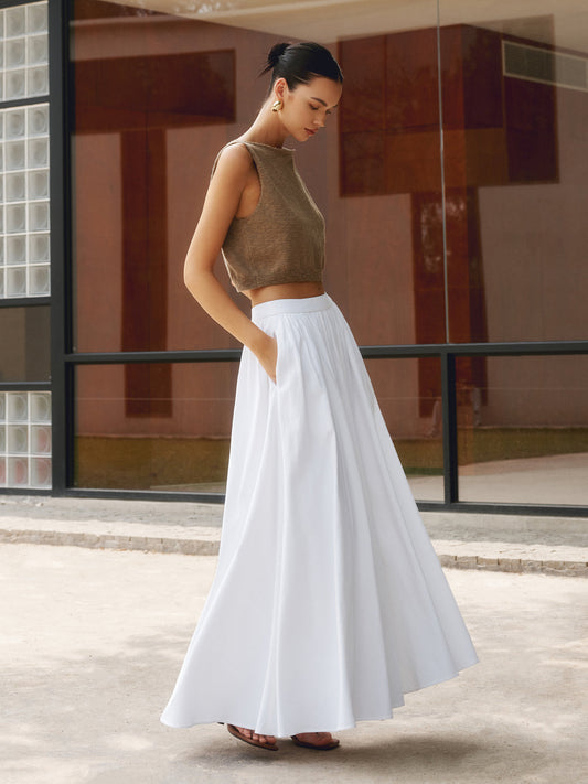 Keten Plise Maxi Etek