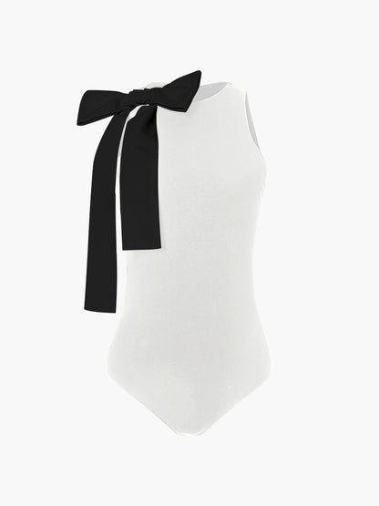 Yarı Şeffaf Fiyonk Süslemeli Kolsuz Bodysuit