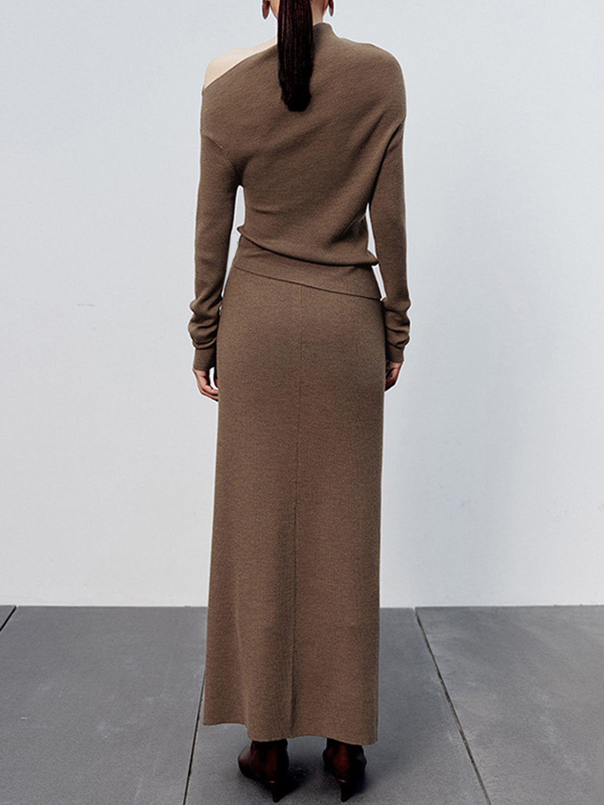 Karamel Renk Kesik Maxi Triko Etek